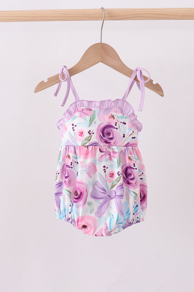 Purple floral print ruffle bubble