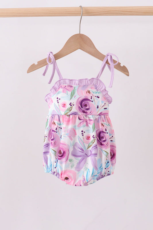 Purple floral print ruffle bubble