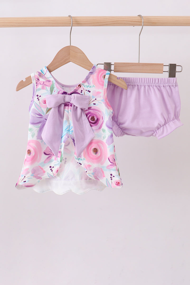 Purple floral print bloomer set