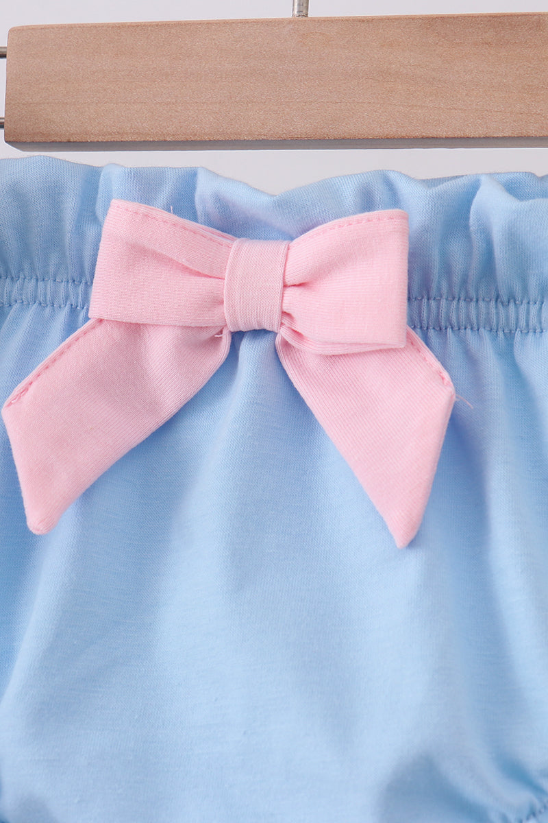 Blue shell starfish print bow bloomer set