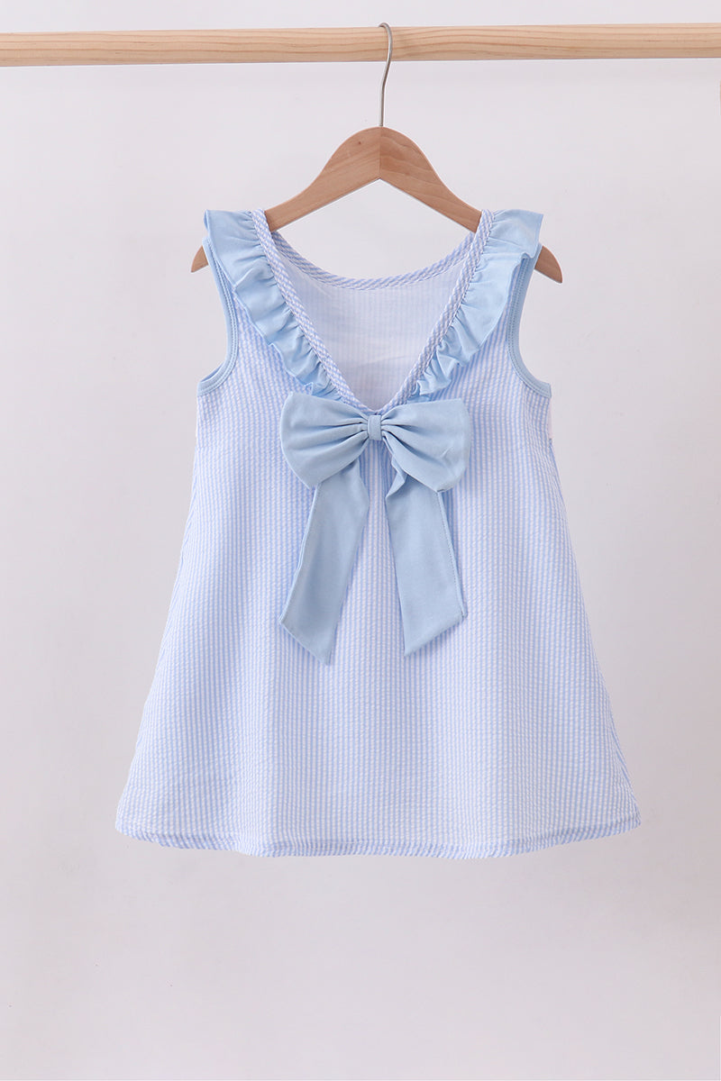 Blue nautical trio embroidery ruffle dress