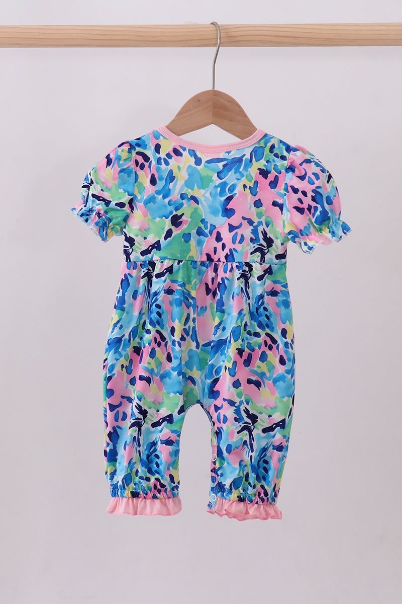 Pink character smocked ruffle romper