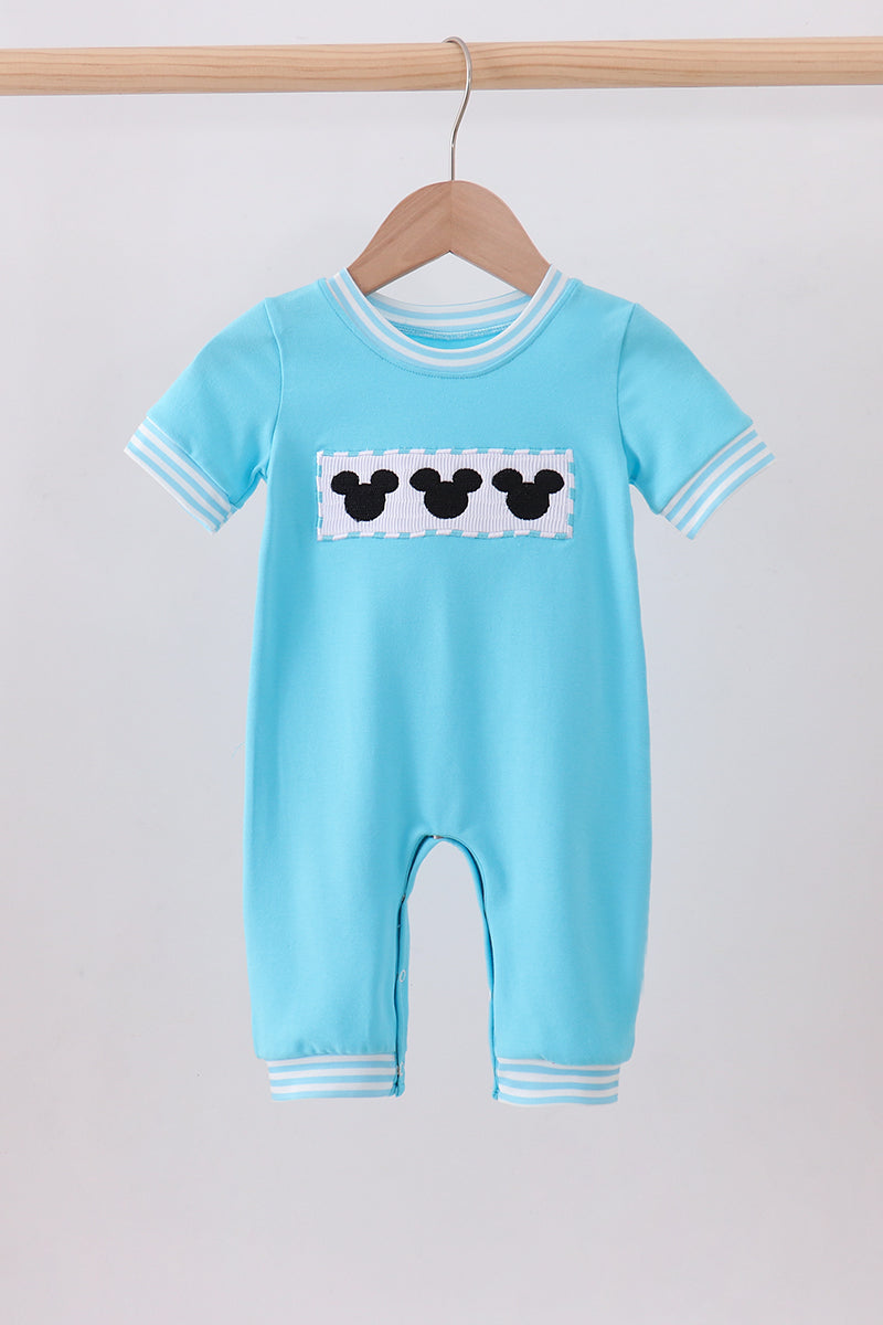 Blue character smocked romper