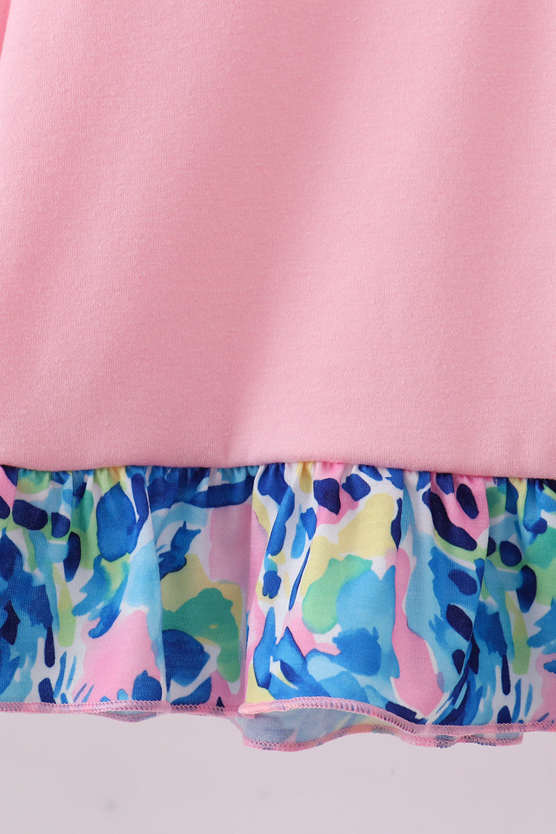 Pink character embroidery ruffle zip pullover