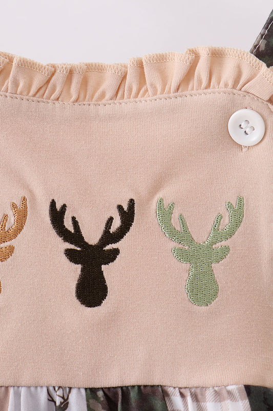 Green hunting deer embroidery checkered ruffle bubble