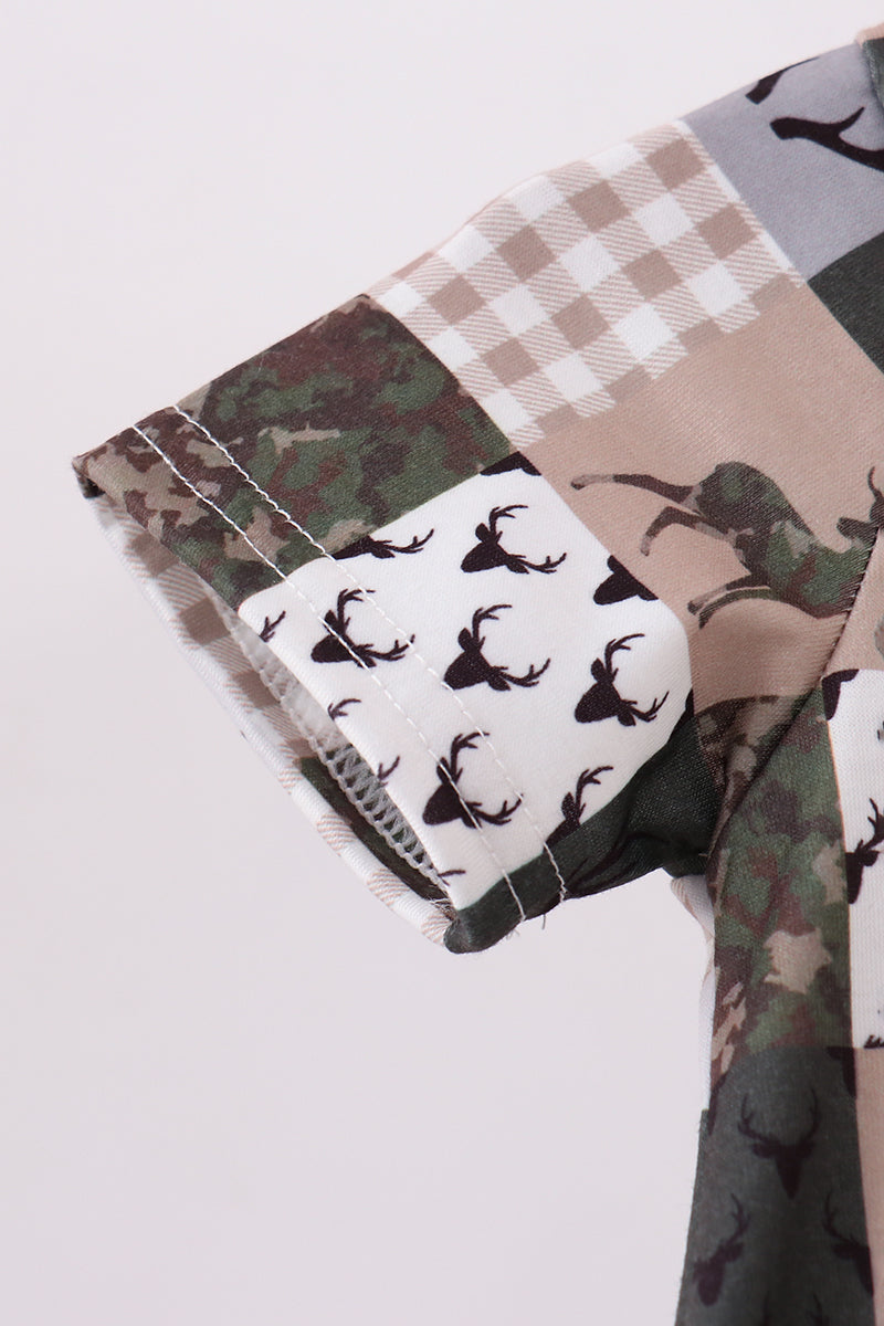 Green hunting deer embroidery checkered bubble