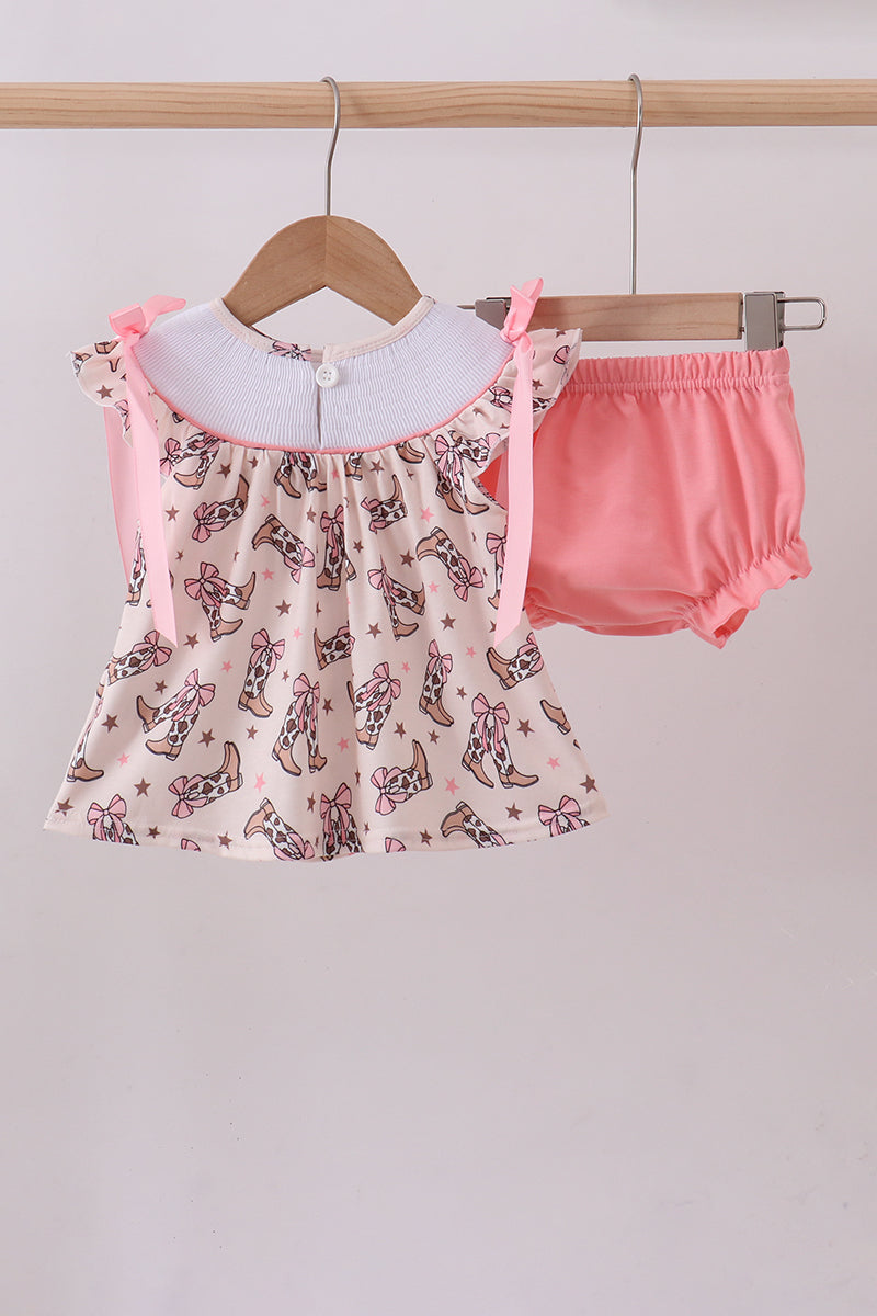 Western cowboy boots smocked bloomer set