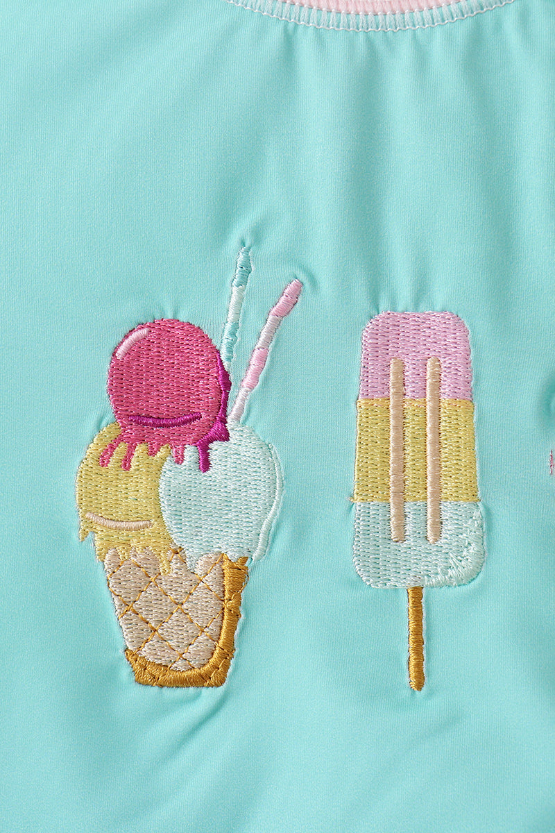 Color block ice cream embroidery 2pc swimsuit