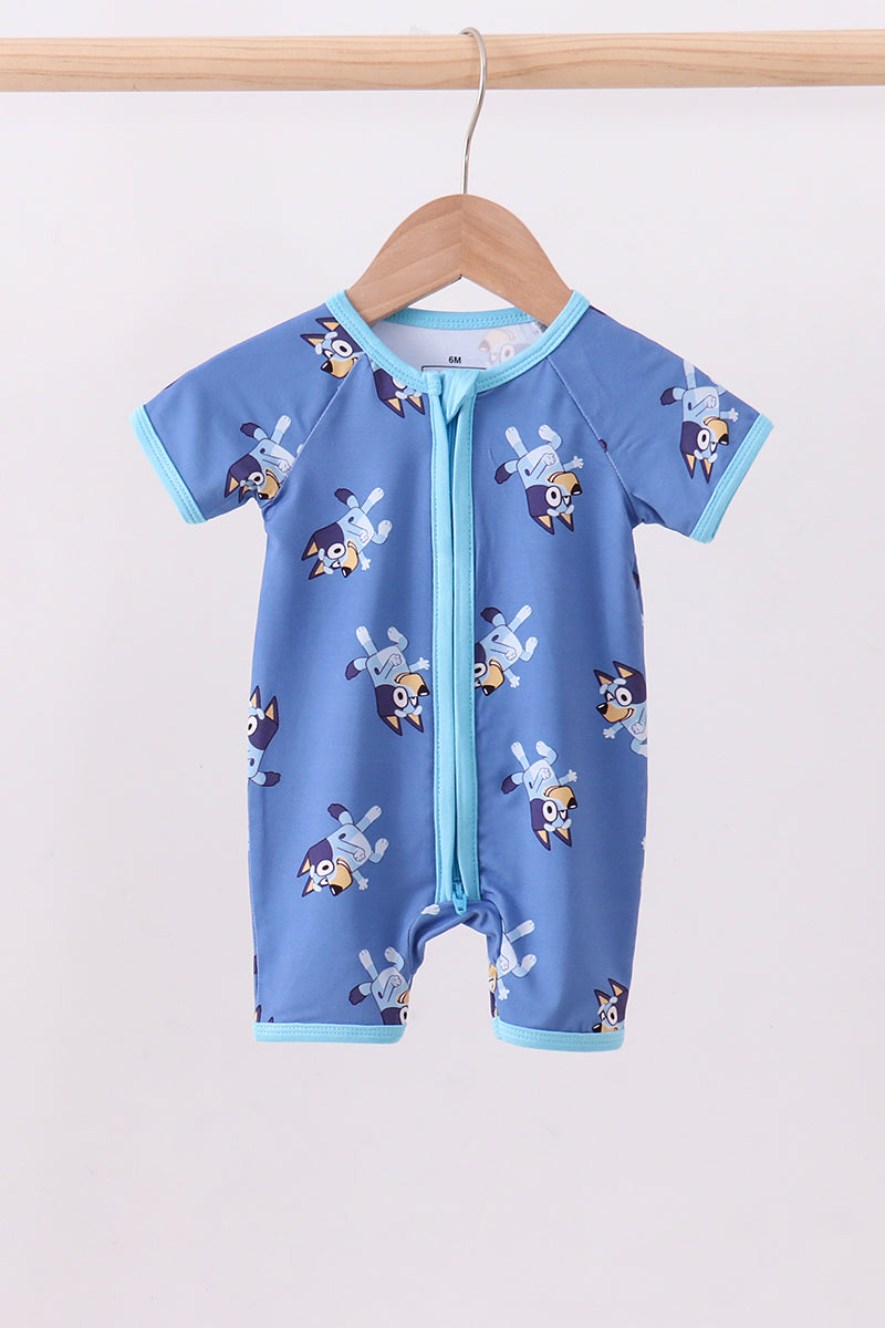 Blue character bamboo romper