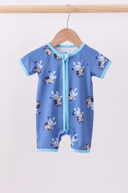 Blue character bamboo romper