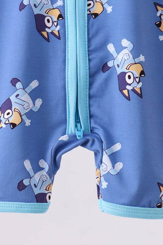 Blue character bamboo romper