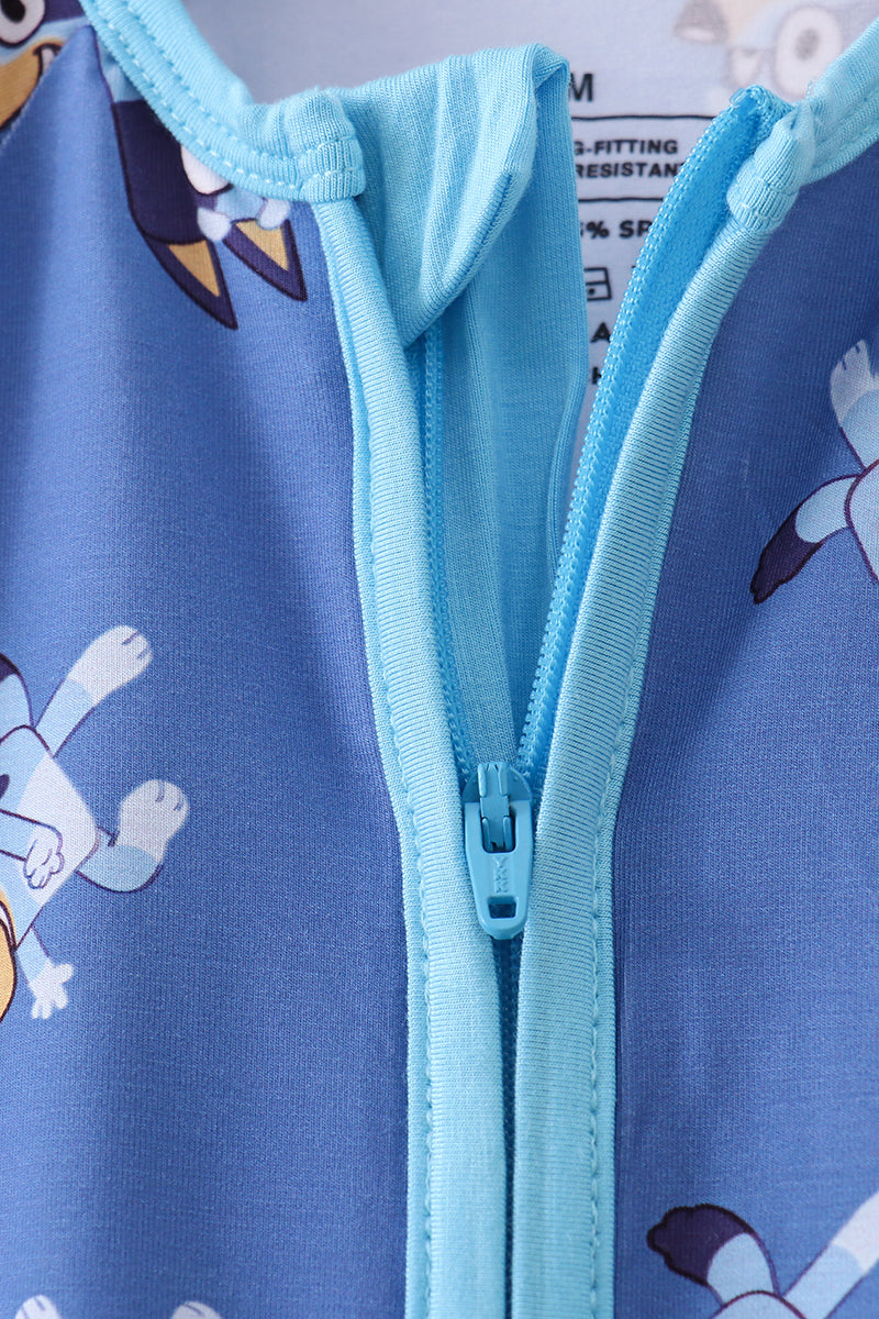 Blue character bamboo romper