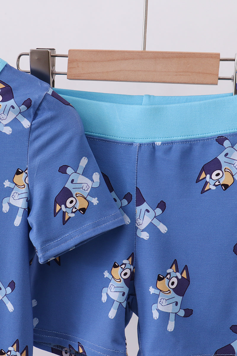 Blue character bamboo pajama set