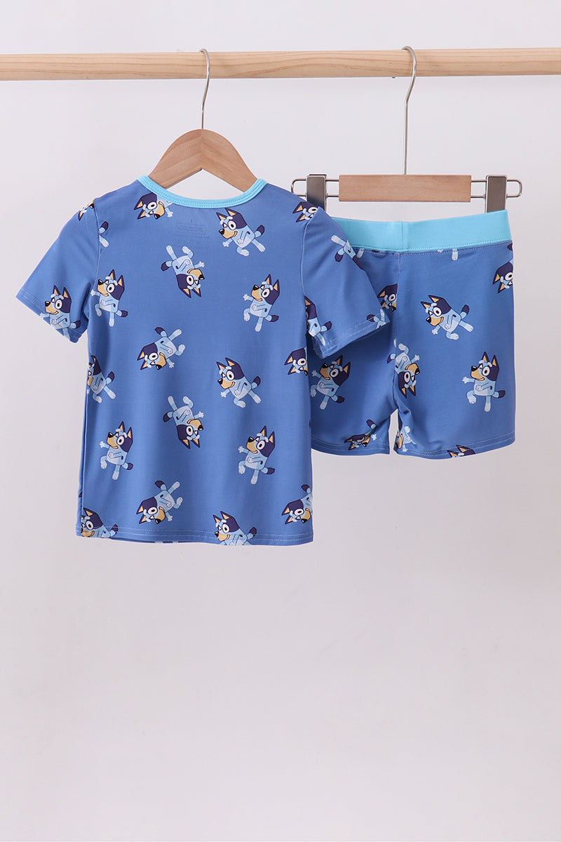 Blue character bamboo pajama set