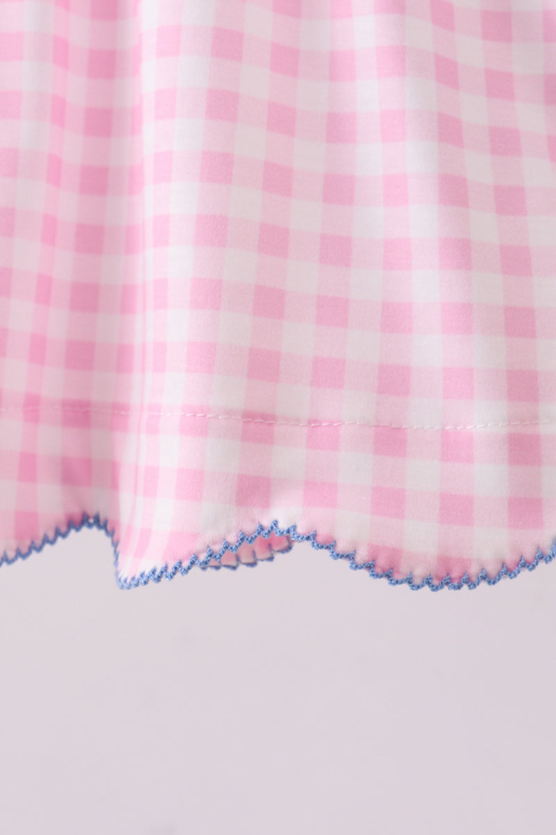 Pink princess smocked gingham ruffle bloomer set