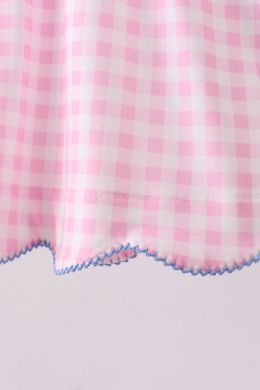 Pink princess smocked gingham ruffle bloomer set