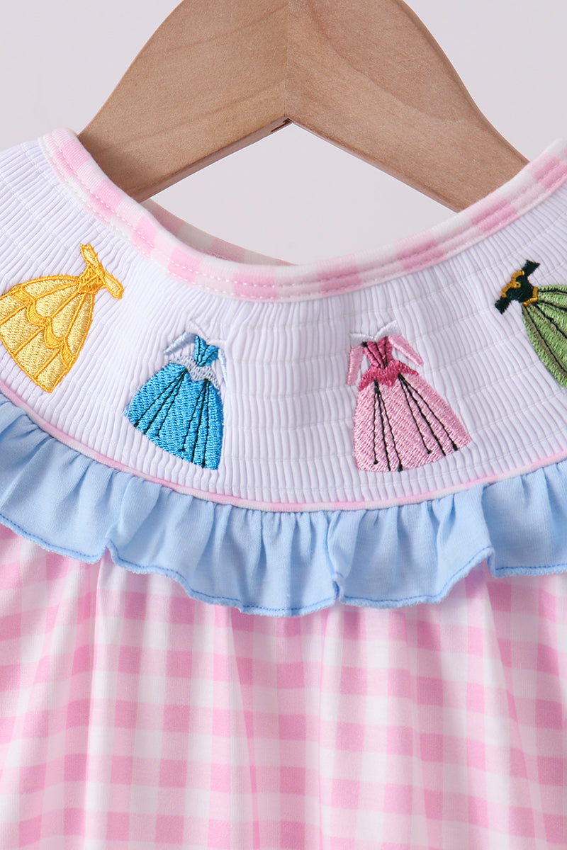 Pink princess smocked gingham ruffle bloomer set