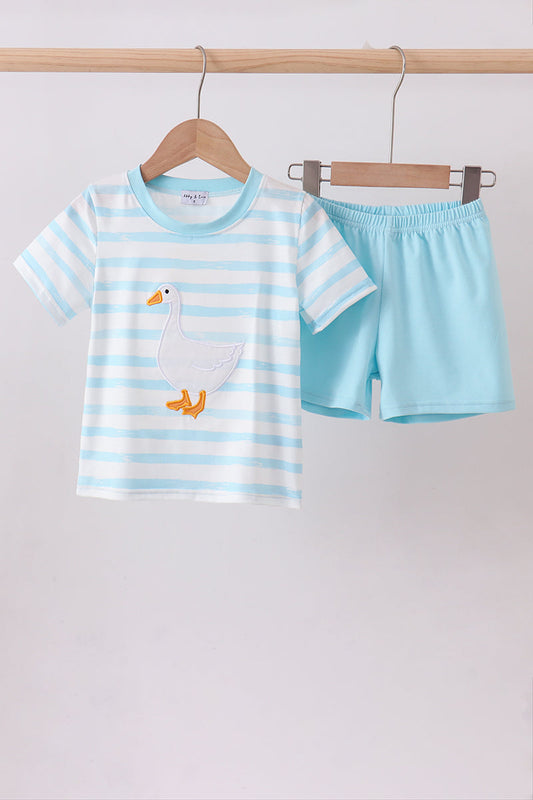 Blue stripe goose applique shorts set