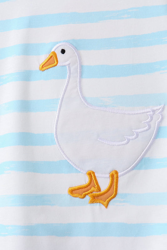 Blue stripe goose applique shorts set