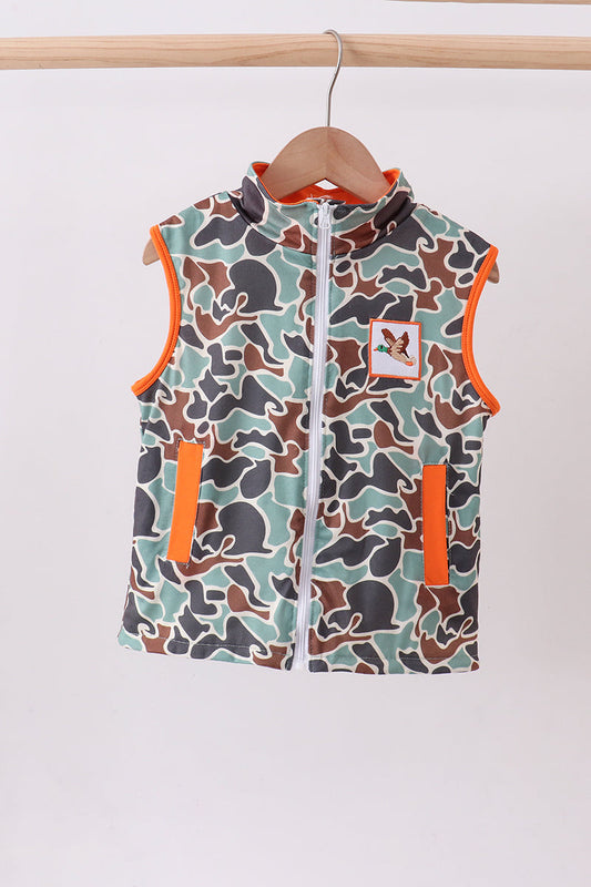 Camouflage duck embroidery zipper vest