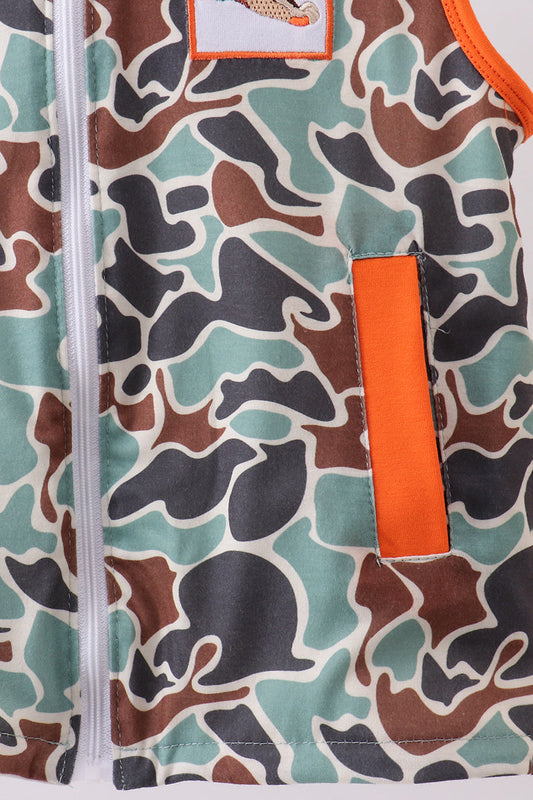Camouflage duck embroidery zipper vest