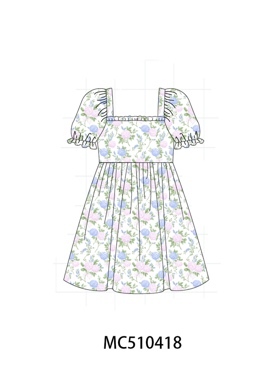 Blue floral print ruffle mom&me dress