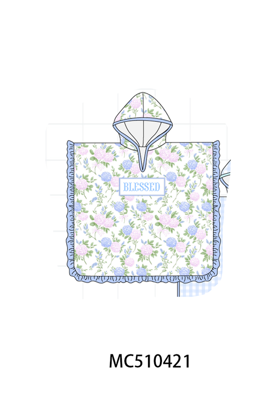 Blue floral blessed embroidery ruffle cover up