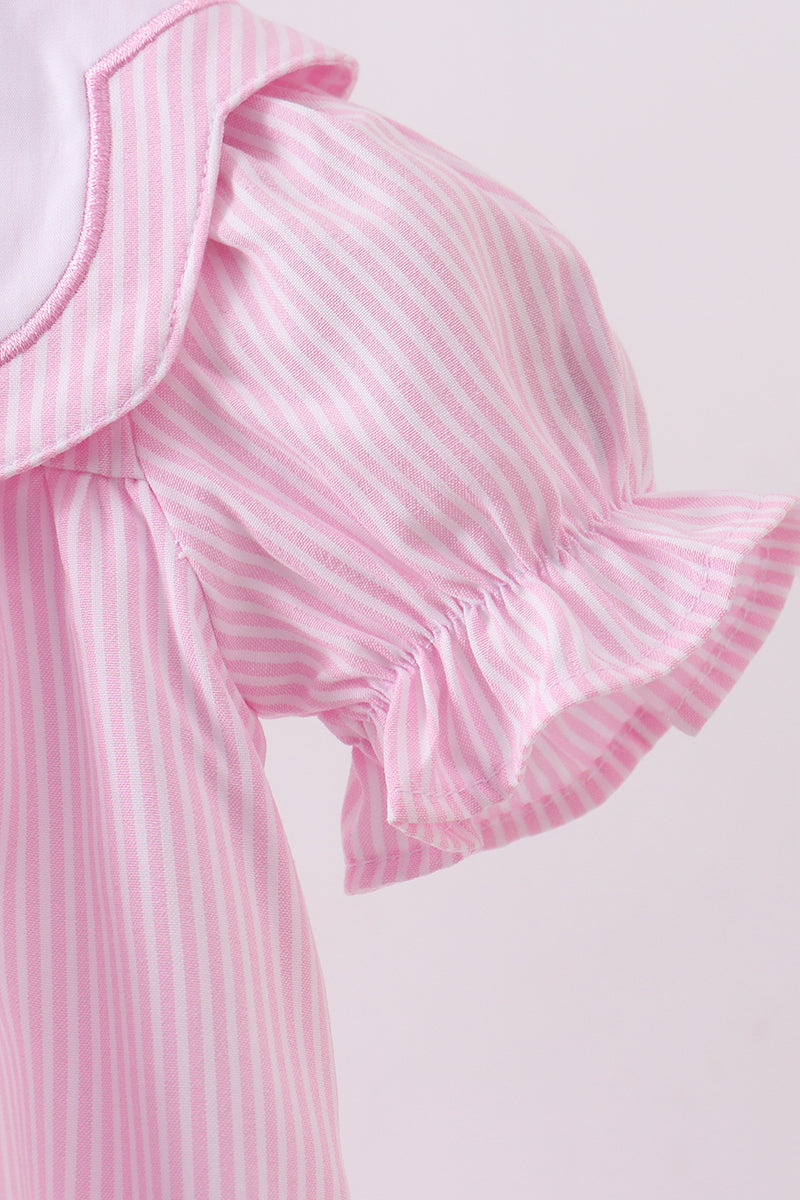 Pink stripe bunny bow embroidery bubble