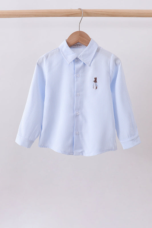 Blue stripe bunny embroidery button down shirt