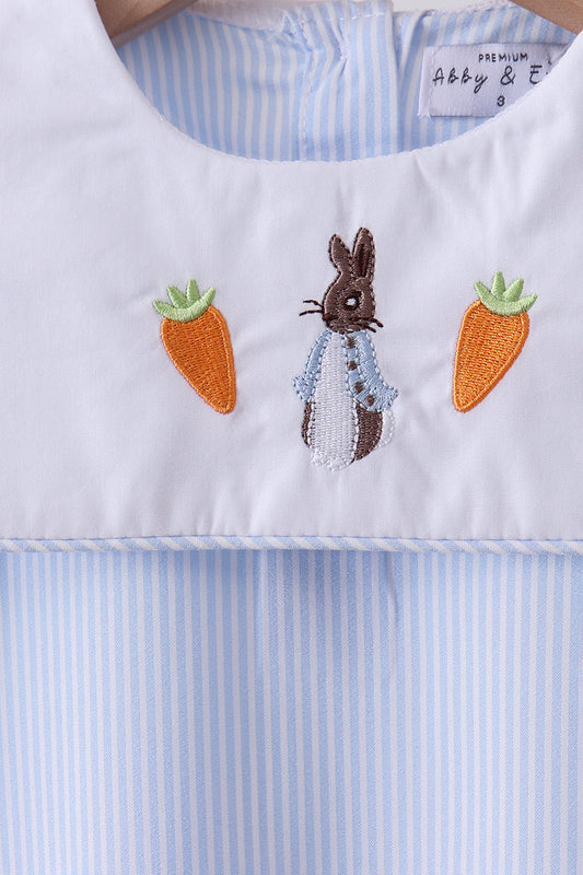 Blue stripe bunny carrot embroidery shorts set