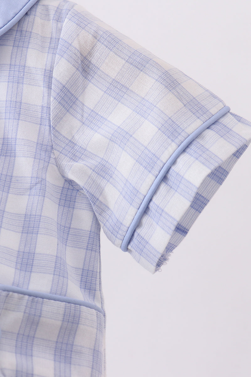Blue plaid peter pan collar bubble