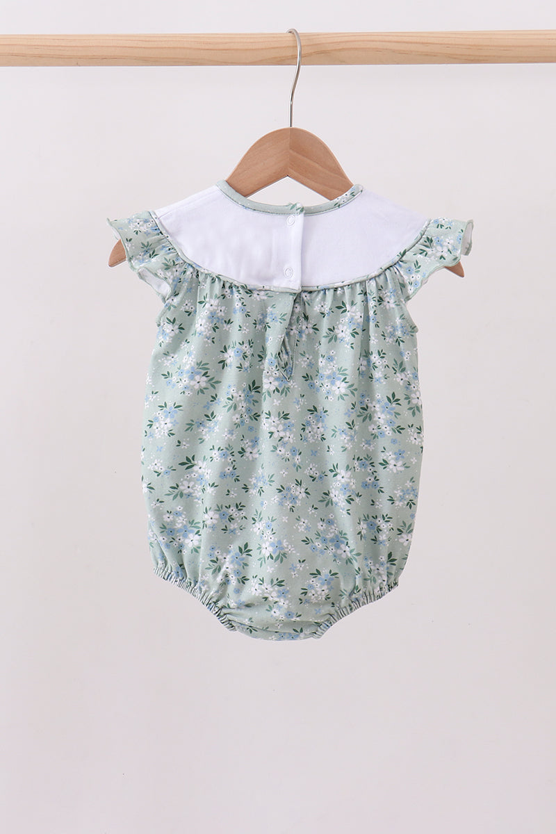 Sage cross embroidery floral ruffle bubble