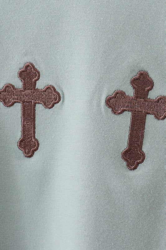 Sage cross embroidery shorts set