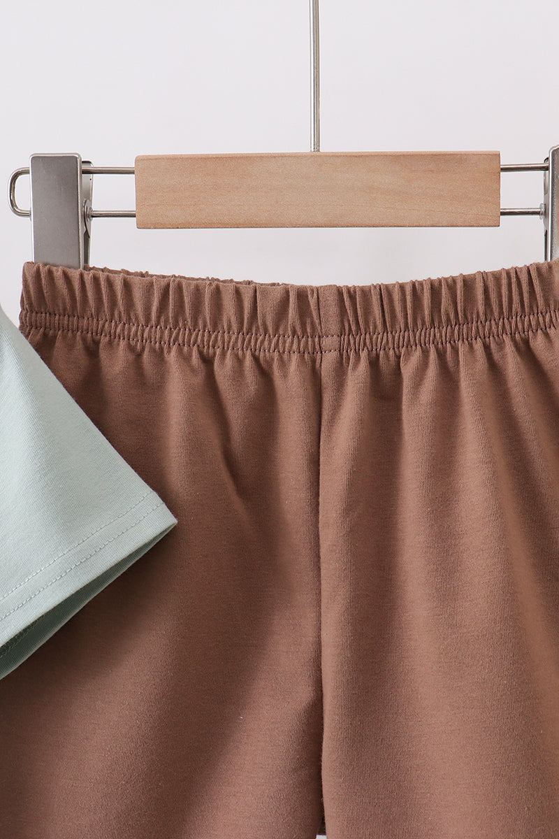 Sage cross embroidery shorts set