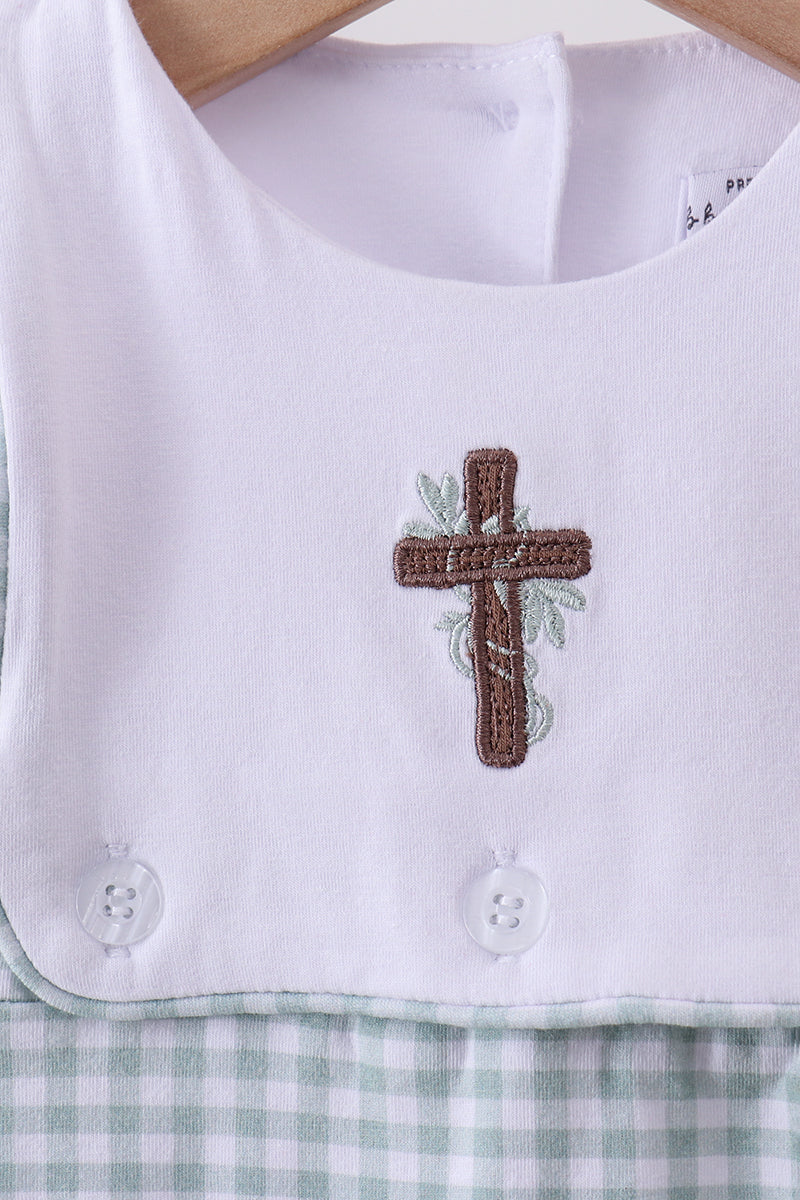 Blue cross embroidery gingham jonjon