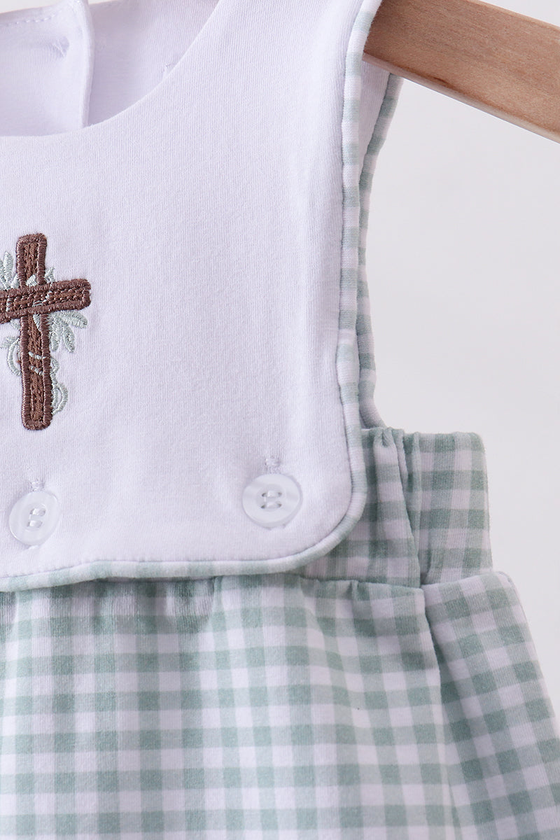 Blue cross embroidery gingham jonjon