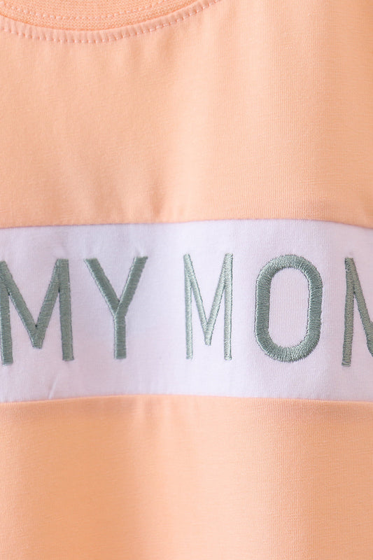 Pink I love my mom embroidery shorts set