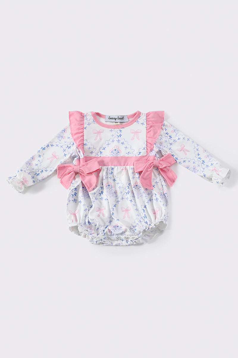 Pink bow floral print girl bubble