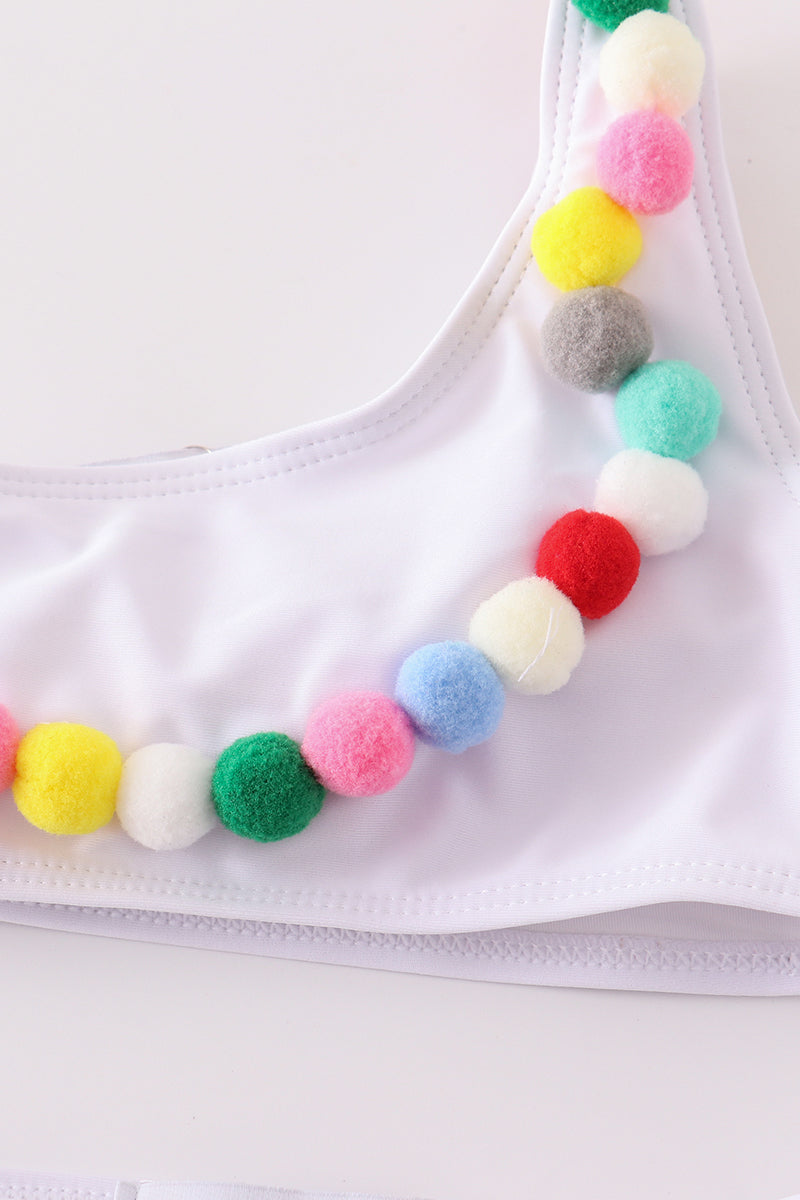 Multicolored pom pom 2pc swimsuit