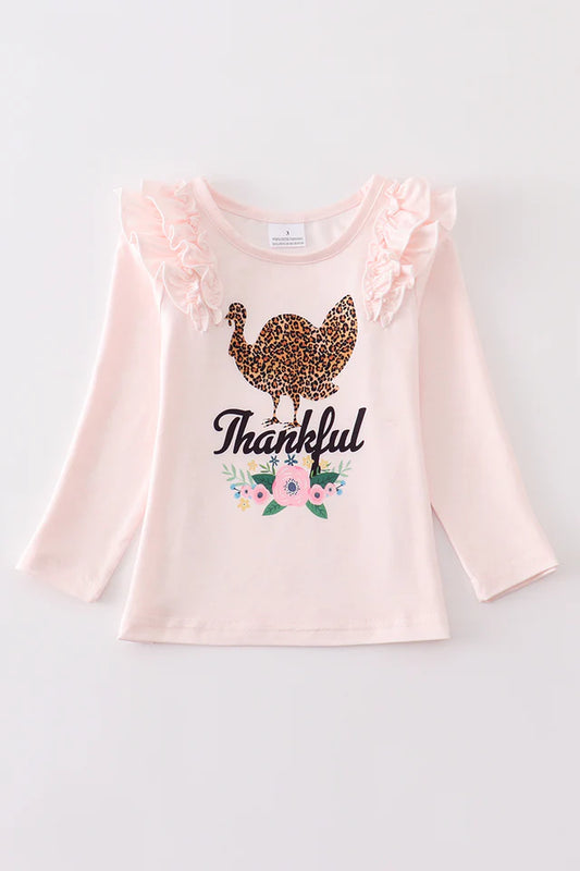 Pink thankful turkey ruffle top